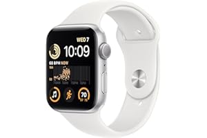 Apple Watch SE (2nd Gen) [GPS 44mm] Smart Watch w/Silver Aluminum Case & White Sport Band - M/L. Fitness & Sleep Tracker, Crash Detection, Heart Rate Monitor, Retina Display, Water Resistant
