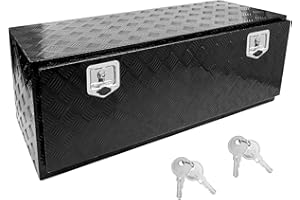 Edicapo 48 * 18 * 18 Aluminum Heavy Duty Diamond Plate ToolBox Chest Box Pick Up Truck Bed RV Trailer Toolbox Storage Organizer with T-Handle Latch Dual Lock Keys - Black