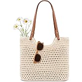 Peicees Crochet Beach Bag Purse, Boho Woven Tote with Leak-Proof Lining For Summer Vacation Travel Casual Shoulder Bag Soft