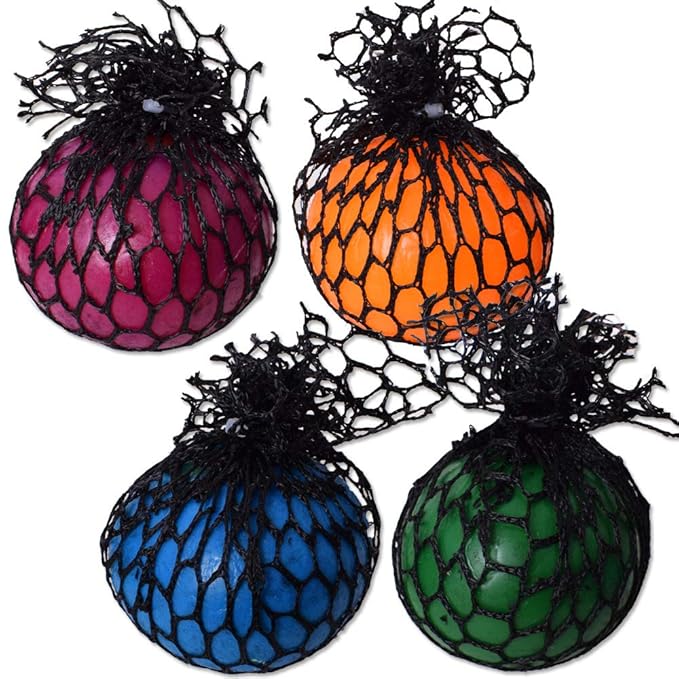 TE-Trend 4 Stück Squishy Mesh Ball Quetsch Antistress Squeeze Netz Spielzeug Erwachsene Kinder Mehrfarbig Sortiert