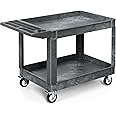 YITAHOME Utility Cart on Wheels, 550 lbs 2 Shelf Heavy Duty Rolling Cart, 45 x 25 in Plastic Service Cart Work Cart with Wheels for Warehouse Garage School & Office, Cleaning, Gray