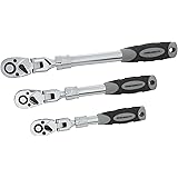 Steelman Pro 96753 Chrome 3 Pc, 1/2" 72-Tooth Extendable Flex-Head Ratchet Set, 3-Piece (1/4, 3/8, and 1/2-Inch Drives)