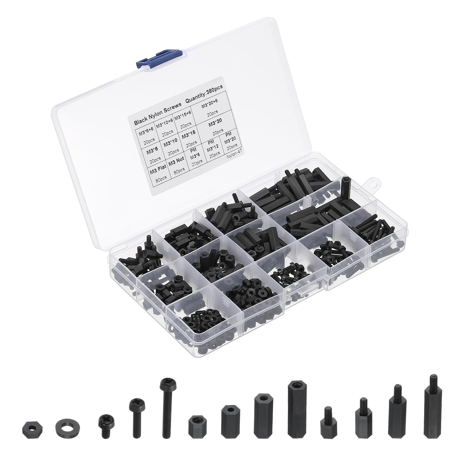 PATIKIL M3 Male Female Nylon Hex Spacer Standoff Kit, 360Pcs Motherboard Standoffs, Outlet Spacers, Screws Nuts, Washers for PCB Motherboard, Circuit Board, Black