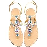 ZhuLinFeng Women'S Rhinestone Gladiator Sandals Flat Wedding Sandals Gem Pearl Sparkling Bridal Bridesmaid Sandals Blue Bohemian Sandals