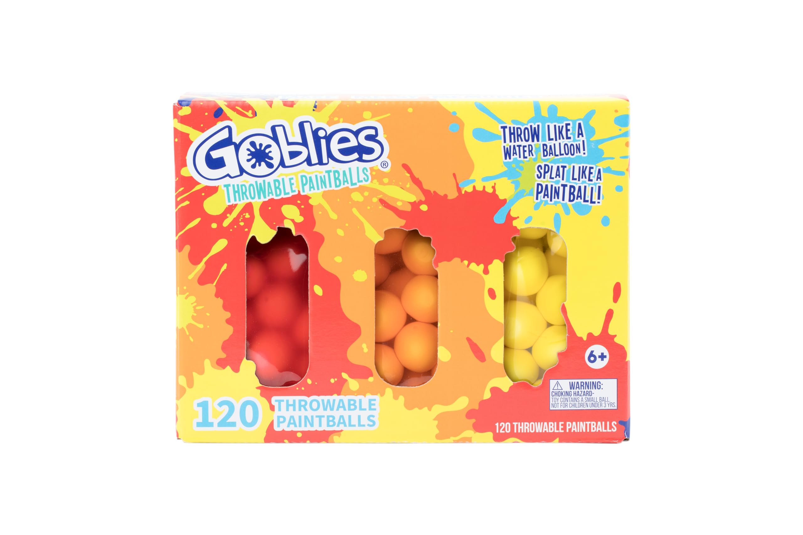 Goblies - Throwable Paintballs. Washable, Nontoxic, Plant-Based Toy for Outdoor Fun Games for Kids 6+. (120 Count, Red/Orange/Yellow)