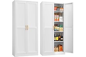 MetalMax 71" Tall Metal Storage Cabinet, Kitchen Pantry Storage Cabinets with Doors and 4 Shelves, White Pantry Cabinet, Utility Kitchen Cupboard, Large Steel Cabinets for Dining, Office, Living Room