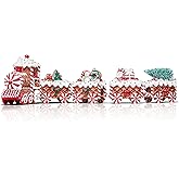 KPCB Tech Gingerbread Christmas Decorations - Prelit Gingerbread Decor Train Figurines - 21.85" Lighted Holiday Home Decor with Timer for Table Centerpieces, Tree, Mantel, Shelves