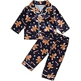 fyclemt Toddler Baby Boys Girls Silk Pajamas Set Christmas Tree Santa Button Down Shirts Pants Pjs Satin nightgown Sleepwear