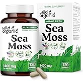 Wild & Organic Sea Moss Capsules - Overall Support - Irish Sea Moss Complex with Bladderwrack Powder Supplement - Chondrus Crispus - Vegan, No Fillers, Non-GMO - 120 Count