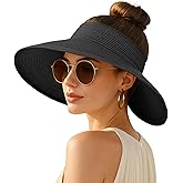 Women's Sun Visor Hats Wide Brim Straw Beach Hat Ponytail Hats for Women Foldable Floppy