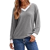 Dokotoo Long Sleeve Shirts for Women Tops V Neck Casual Top Comfortable Shirt Soft Women Blouses Basic Tees