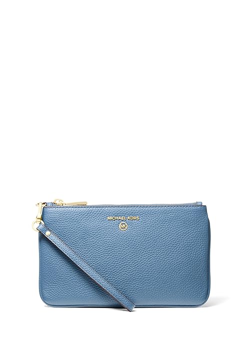 Michael Kors Jet Set Charm Medium Top-Zip Wristlet, Gold-Tone Hardware/Pebble Leather/French Blue