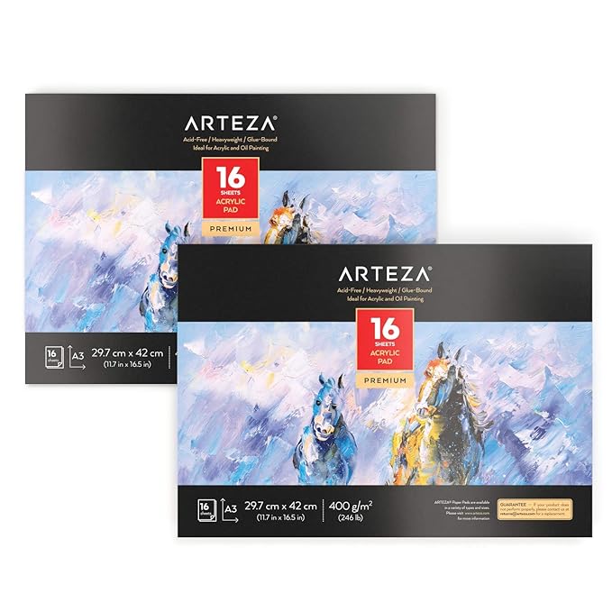 ARTEZA Acrylic Pad A3 (29.7 x 42 cm), Set of 2 Heavyweight Art Pads