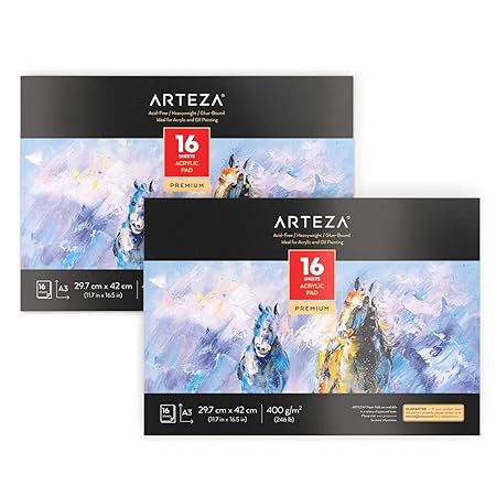 ARTEZA Acrylmalblock | DIN A3 29.7x42 cm | Acrylblock 2er-Pack | Blöcke mit je 16 Blatt | Schweres 400 g/m², Säurefreies Acry