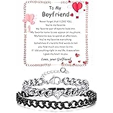 GLEZZA Matching Couple Cuban Chain Bracelets Gifts for Boyfriend Husband Soulmate Girlfriend Valentine Anniversary Birthday Christmas Gift for Him Her