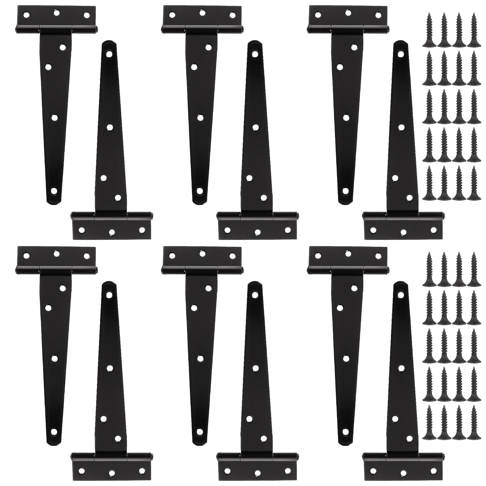 GBACHOOSE 12 Pack T Strap Hinges 6 Inch Heavy Duty Gate Hinges with Screws Black Tee Hinge for Gate Door Shed Doors and Barn Doors