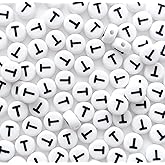 Bxwoum 100PCS Letter Beads 4X7mm Acrylic Alphabet Beads for Jewelry Making Round White Letter T Beads for Bracelets Making Necklaces Keychains DIY