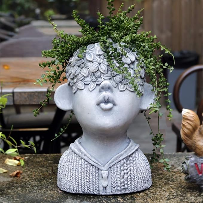 LXLH Garden Statue,Character Statue Head Flowerpot,Creative Personality