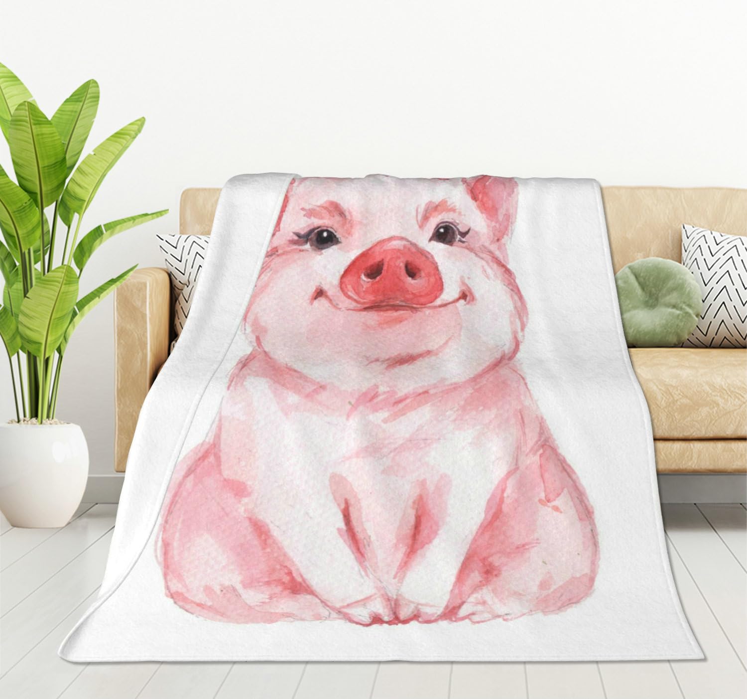 HGOD DESIGNS Pig Throw Blanket Ultra Soft Warm All Season Lovely Pink Pig Watercolor Decorative Fleece Blankets for Bed Chair Car Sofa Couch Bedroom 50"X40"