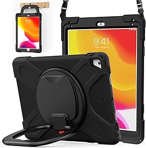 BATYUE iPad 9.7 inch Case for 2018 iPad 6th Gen/ 2017 iPad 5th Gen, iPad Air 2/ iPad Pro 9.7'',Shockproof Protective Rugged Cover with Pencil Holder &Rotating Bracket &Shoulder Strap(Black)