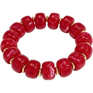 ACAUTO Chunky Beaded Bracelet for Women-Boho Bold Acrylic Resin Stretch Bracelets Trendy Summer Beach Elastic Bangle Vacation
