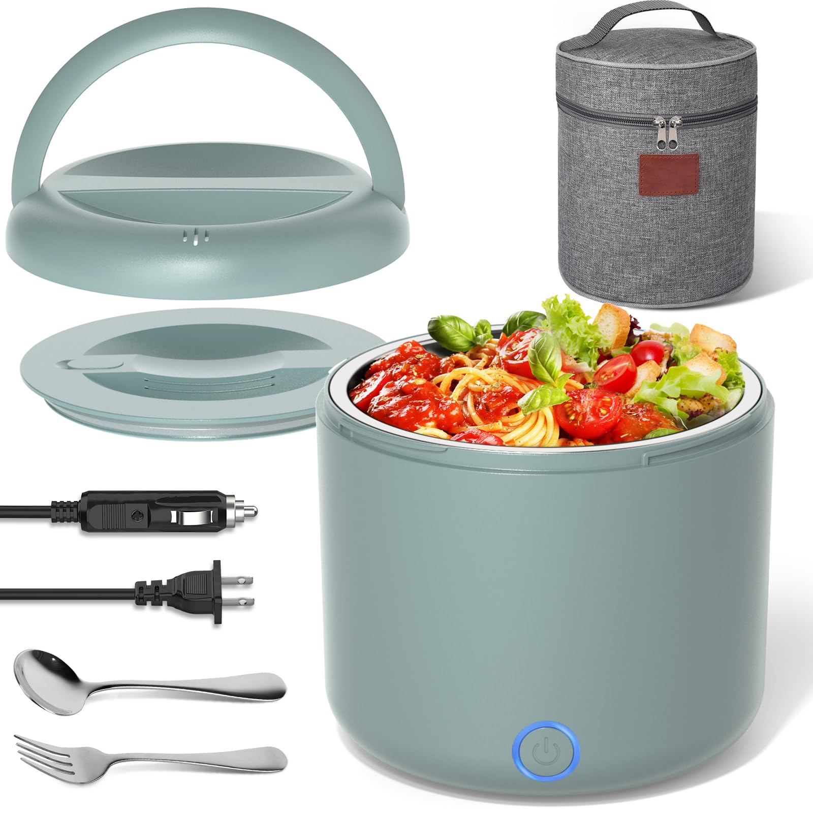 Photo 1 of Vabaso Electric Heated Lunch Box for Adults, 80W Portable Food Warmer for Work Men Car Truck with 1.2L 304 Stainless Steel Container, 110V/12V/24V
