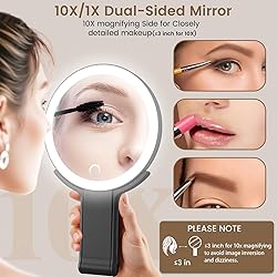 Travel Makeup Mirror with Lights, Lightened 10X/1X