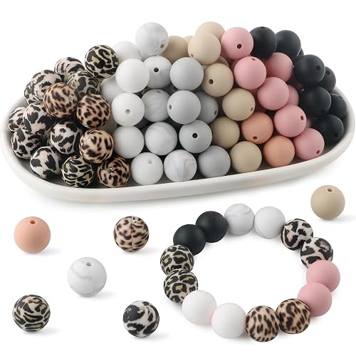 thumbnail image 2 of 10-100pc 15mm 12mm Leopard Print Round Silicone Beads Bulk Jewelry Making DIY Keychain Lanyard Wrist Bracelet Bpa Free#9 2 of 10