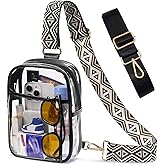 QOECI 3 Pockets Clear Bag for Stadium Events with 2 Long Straps Sling Backpack Fanny Pack Concert Crossbody Purses for Women