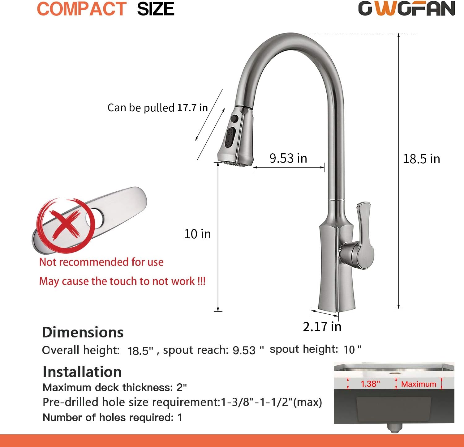 OWOFAN Touch On Kitchen Faucets with Pull Down Sprayer Smart Kitchen Sink Faucets with Deck Plate, Stainless Steel Matte Black 1068R - - 