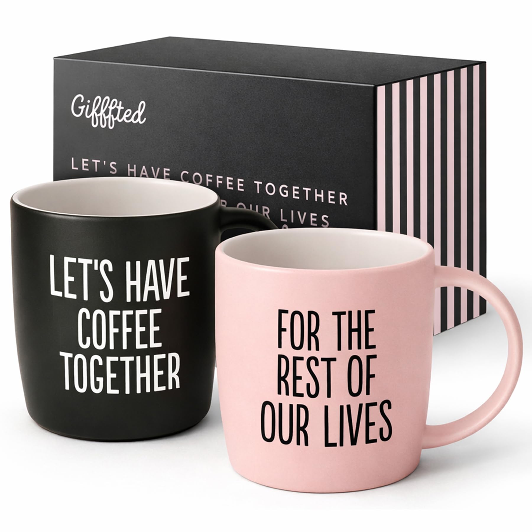 Triple Gifffted Lets Have Coffee Together Coffee Mug Set, Engagement Wedding Gifts for Couple, Bride and Groom Newlywed Bridal Shower, His and Hers, Mr and Mrs, Christmas, Valentine’s, Ceramic 380ML