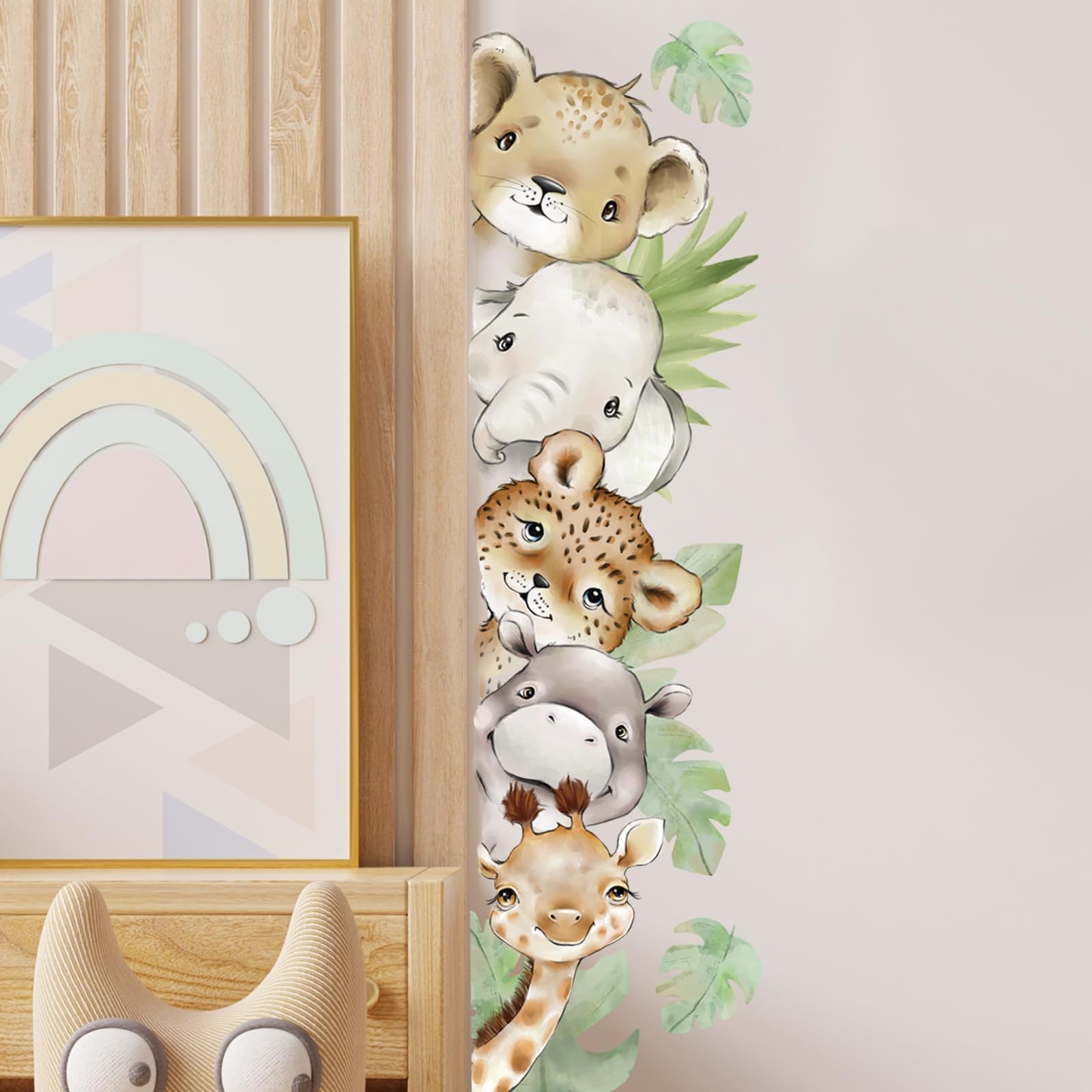 Photo 1 of 55.12 x 15.75 InchWatercolor Jungle Animal Wall Decals Tiger Elephant Zebra Giraffe Hippo Forest Wall Stickers Removable Peel and Stick Stickers for Baby Nursery Playroom Bedroom Classroom