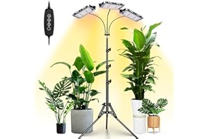 LORDEM Plant Grow Light with Stand, Full Spectrum Plant Light for Indoor Plants, Tri-Head LED Growing Lamp with 3H/6H/12H Timer, 6 Dimmable Levels, 3 Lighting Modes, 15"-63" Adjustable Tripod