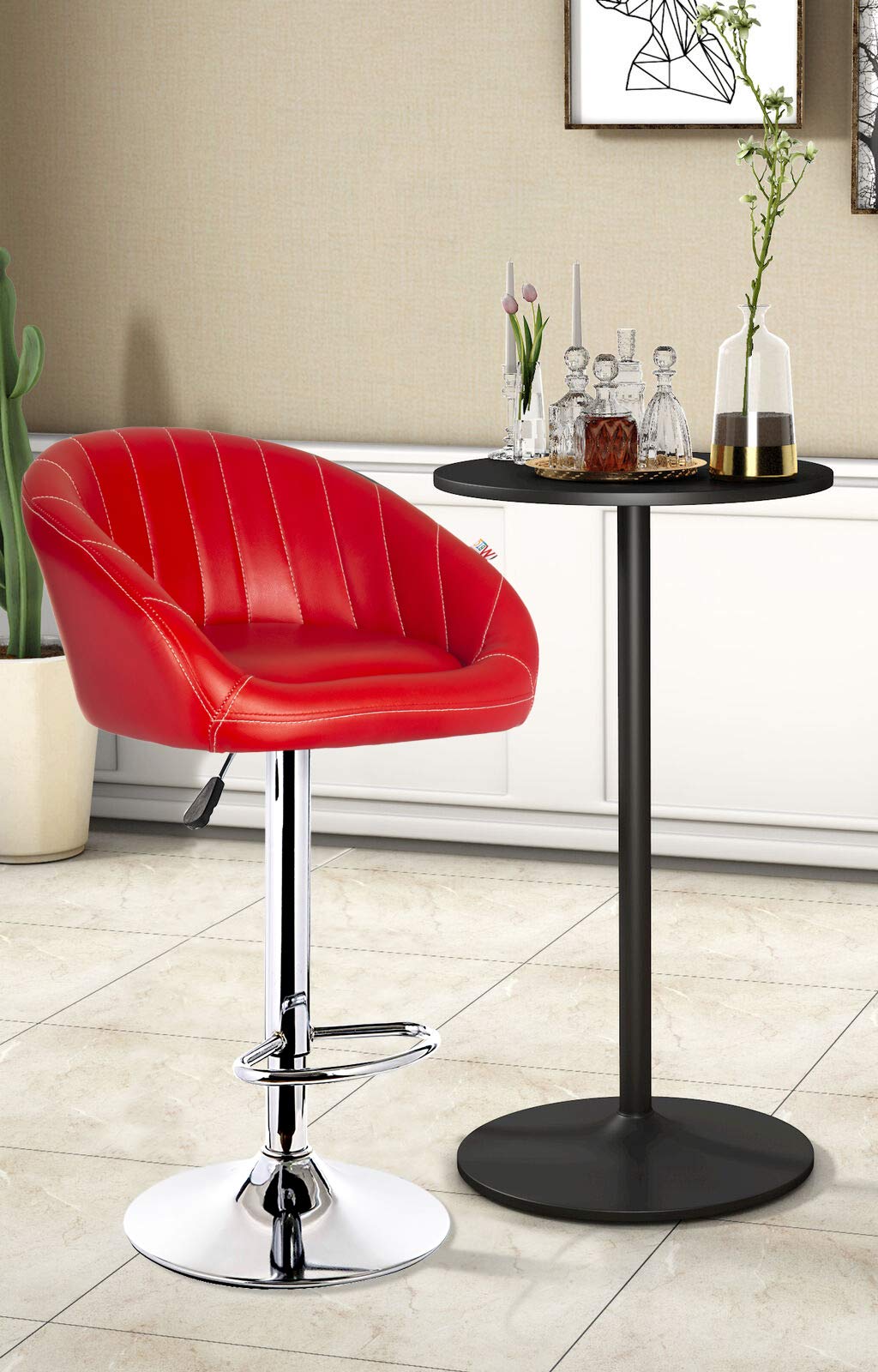 MBTC Judith Stripe Office Bar Stool Chair in Red