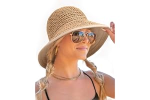 FURTALK Summer Straw Beach Sun Hats for Women UPF 50 Floppy Wide Brim Travel Bucket Hat Foldable Packable