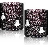 Bokon 2 Pcs 14 oz Halloween Icon Glass Cups Ghost Icon Juice Glass Old Fashioned Hand Blown Drinking Cups Cute Spooky Ghost Drinkware Gift Set for Halloween Party Decoration Friends Lovely Gifts