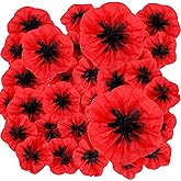 AXBMM 24 PCS Halloween Red Artificial Poppy Flowers, Faux Blooms for Wicked Birthday Decorations, Memorial Day, Veterans Day, Back to School Parties and Background Wall Decor (6,8,10,12 Inches)
