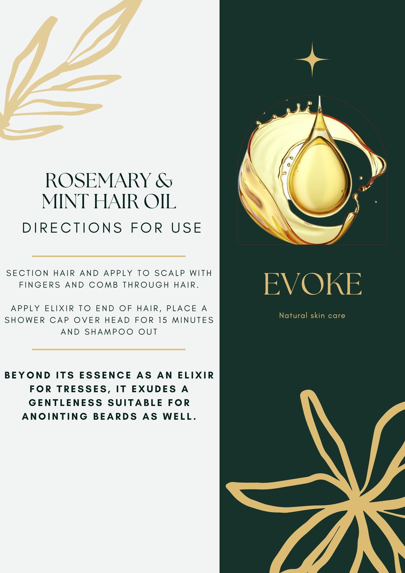 Evoke Rosemary and Mint Hair Oil and Scalp Treatment, with Argan oil and Castor oil, for hair growth and hydration 50ml