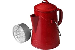 GRIP Coffee Percolator (Red) - Durable Glazed Enamel Steel - Prepare Coffee Over the Fire - Camping, Hiking, Backpacking, Fishing, Hunting - (8 Cups)