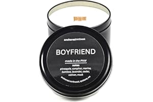 Anchored Northwest - Boyfriend Travel Tin Candle, 6oz Black Metal Tin, American Cedar Wood Wick, Hand Poured, Essential Oil Blend 100% Soy Wax, 35+ Hour Burn