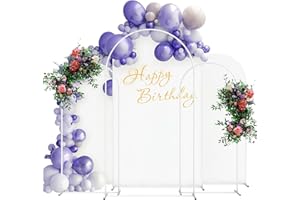 SHINOSKE Arch Backdrop Stand and Cover Set, 7.3FT/6FT/6FT Wedding Metal Balloon Arch Backdrop Stand and Arch Cover, Backdrop Stand for Gender Reveal Baby Shower Bridal Decoration Party Birthday Ceremony