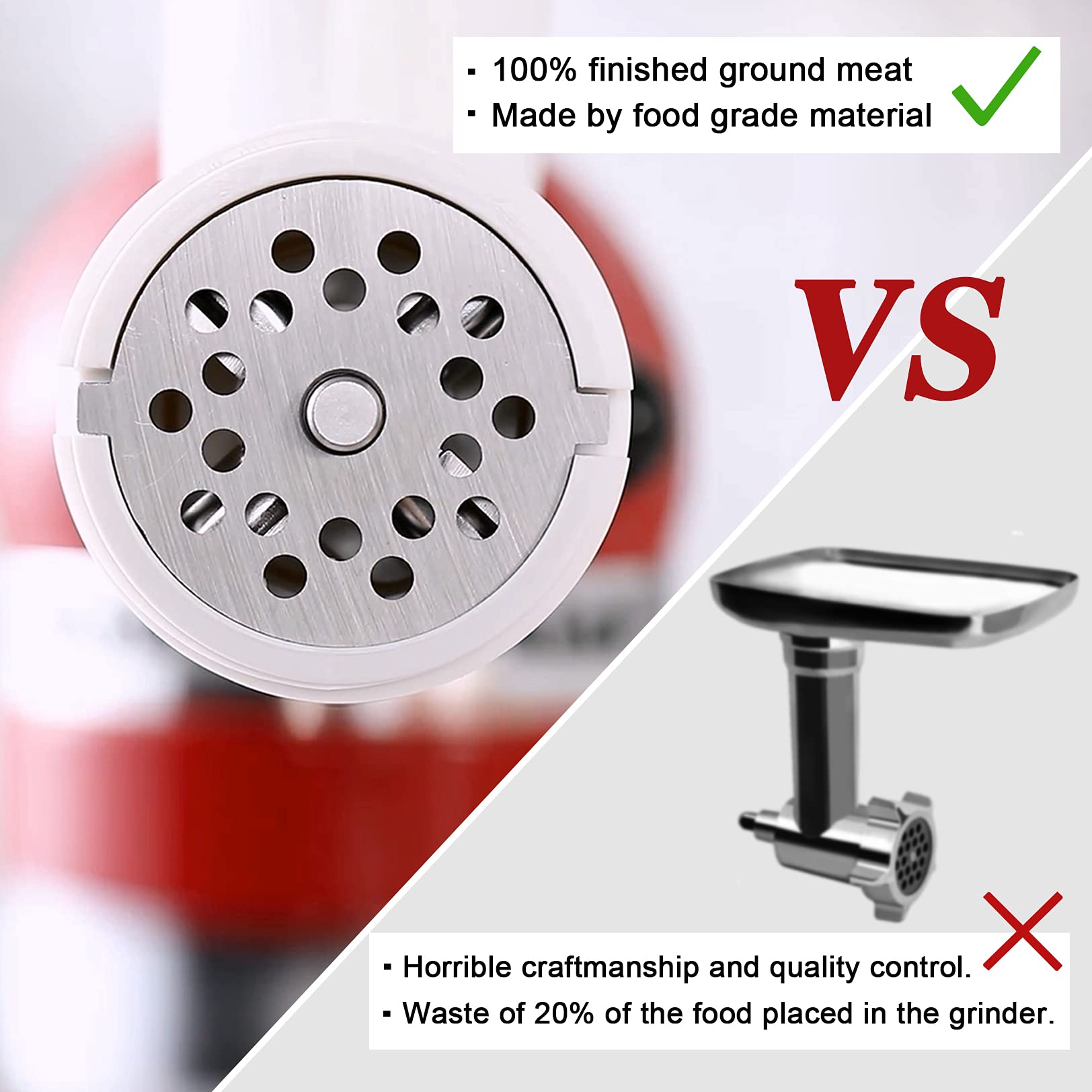 Food Grinder Attachment for KitchenAid Stand Mixers Includes 2 Sausage Filler Tubers, 4 Grinding Plates, Meat Grinder Attachment for kitchenAid, White …