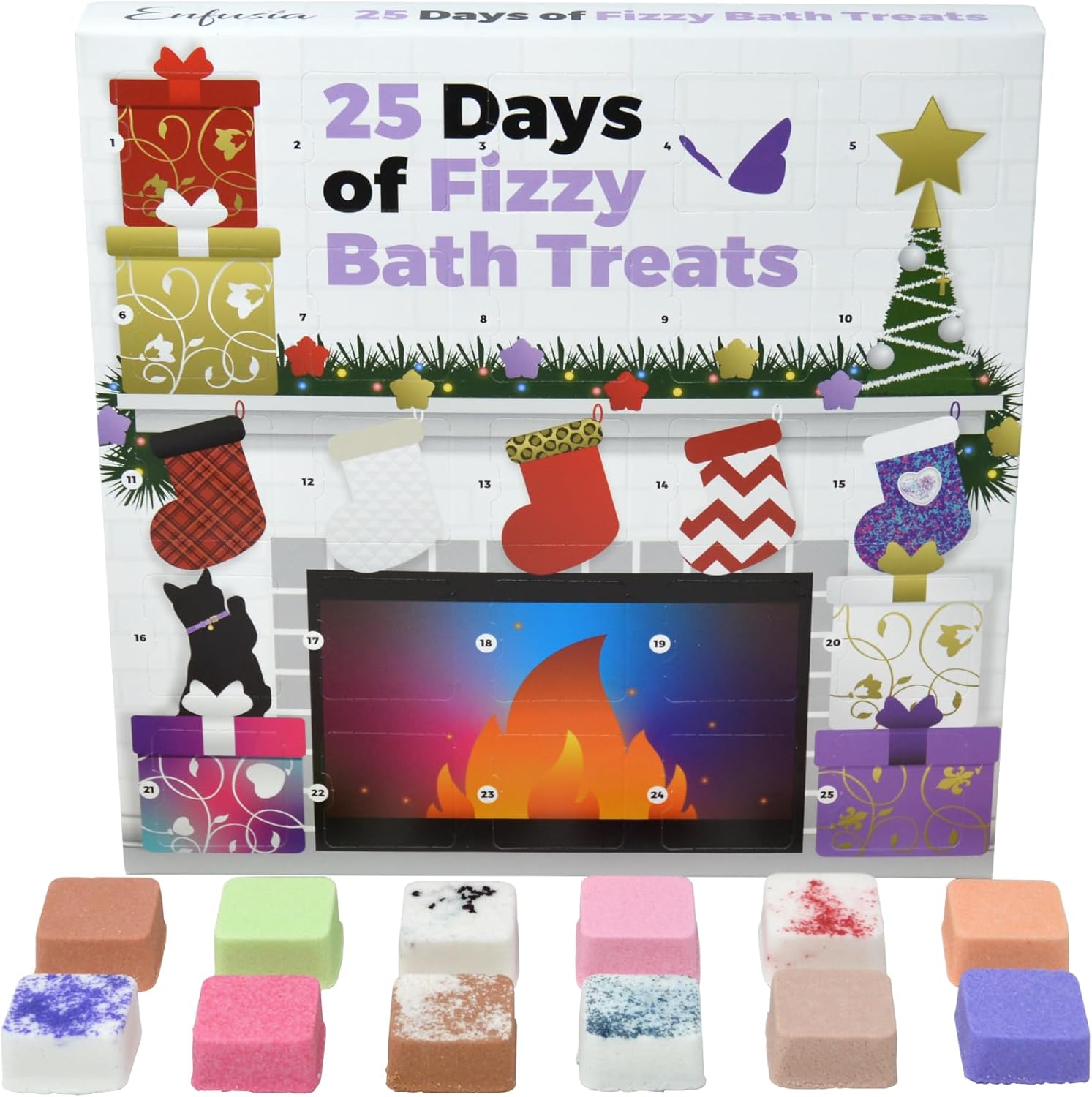 Advent Calendars - Enfusia Bath Bombs Advent Calendar - 25 Days of Fizzy Bath Treats - Handmade in USA - Natural, Relaxing Bath Bombs - Bath Bomb Gift Set for Kids, Teens & Women - Enjoy Blissful Baths Every Day