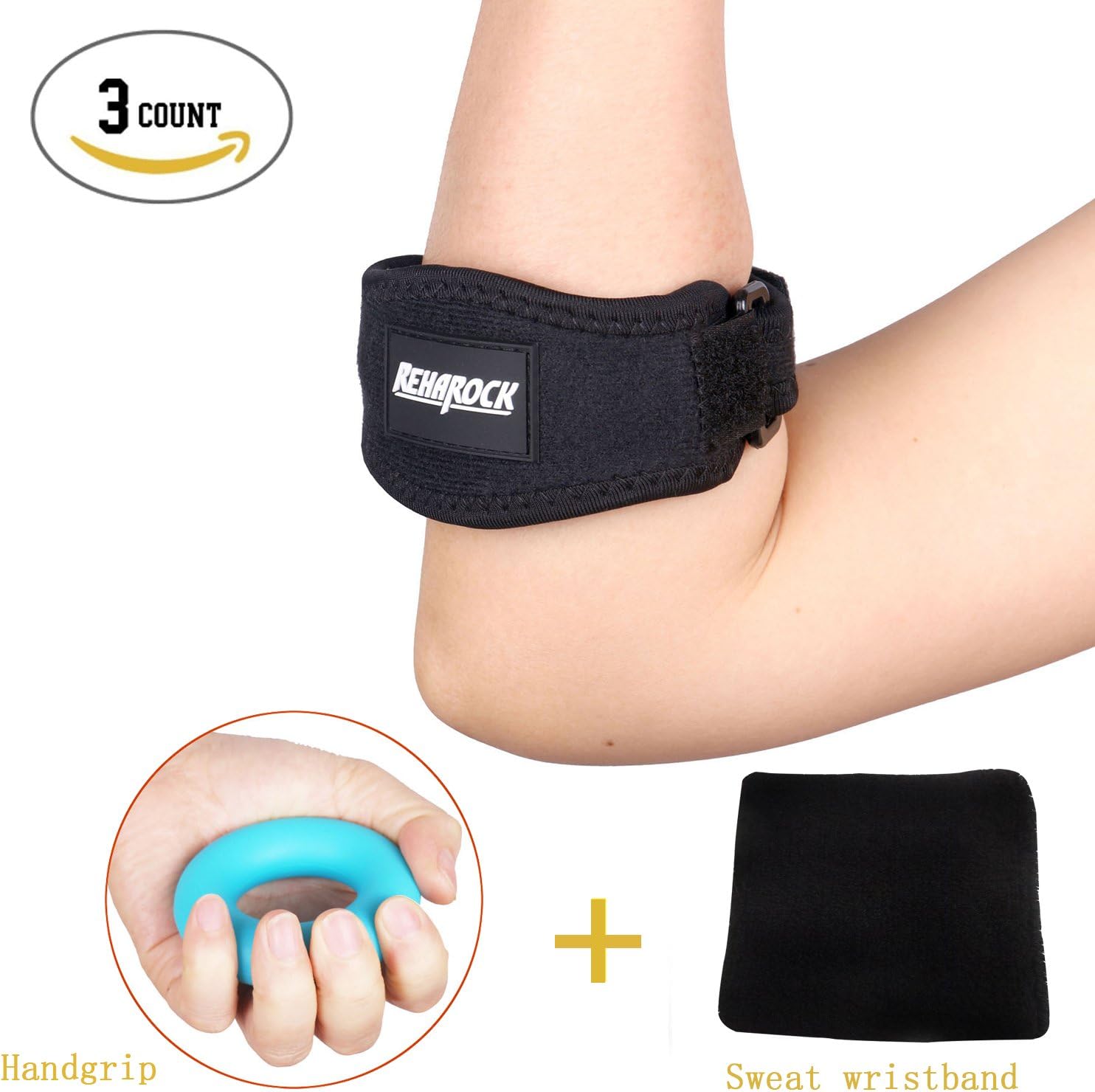Reharock 3 Count Tenis & Golf Elbow Brace Plus y Grip de mano