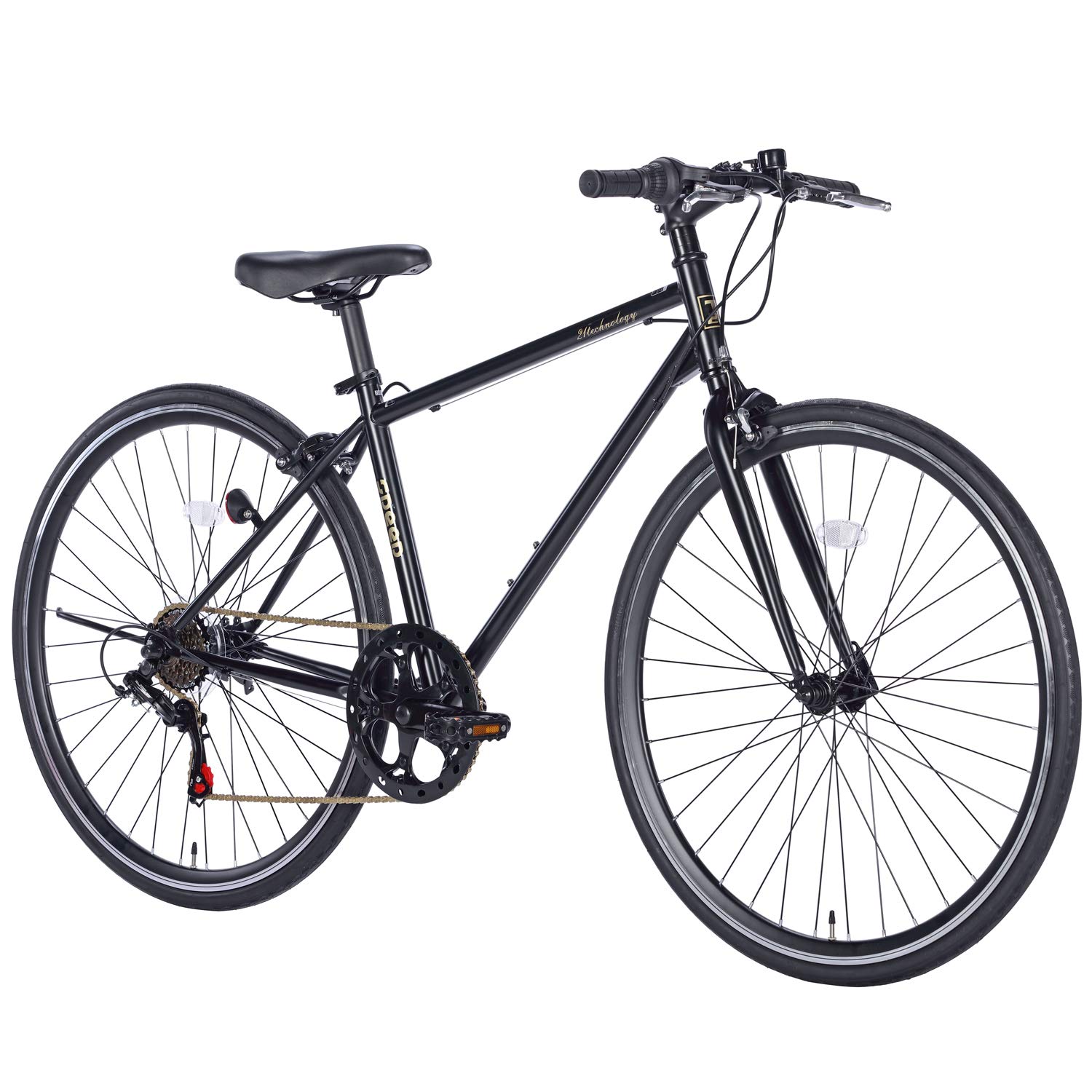 21Technology 自転車 クロスバイク CL266 マットブラック 700x28cタイヤ シマノ製6段変速ギヤ レボシフター フラットハンドルバー 前後キャリパーブレーキ商品画像