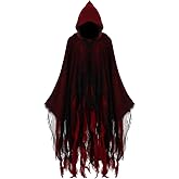 Grim Reaper Hooded Cloak for Men Women Halloween Costumes Cosplay Props | Linen Scary Cloak With Black Mesh Outer Layer Design for Grim Reaper, Witch, Wizard & Campire Cosplay