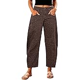 GRAPENT Barrel Jeans for Women Trendy High Waisted Wide Leg Baggy Cropped Relax Fit Stretch Denim Trouser Ankle Pants