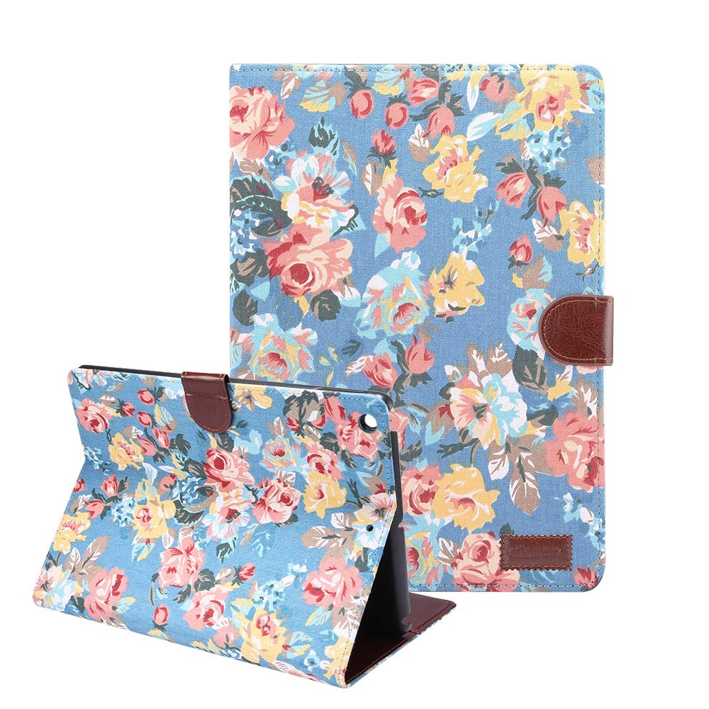 MiusiCase Case for iPad (8th / 7th generation) 10.2" 2019 & 2020 - Luxury Vintage Cute Flowers Floral Designer Sturdy Shockproof Protective Cover Case With Auto Sleep/Wake, Blue