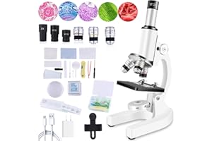 OOZSTAR Microscope for Kids 40X-2000X Magnification, Microscope for Kids 8-12 Years with LED Fill Light, Cell Phone Holder, Great for School Labs and Homeschooling