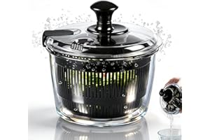 3.2 Qt Glass Salad Spinner, Small Vegetable Dryer with Transparent Lid, Crank Handle Quick Spin Greens Washer for Lettuce, He